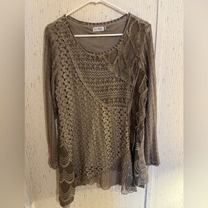 Adore Taupe Blouse with Floral Accents